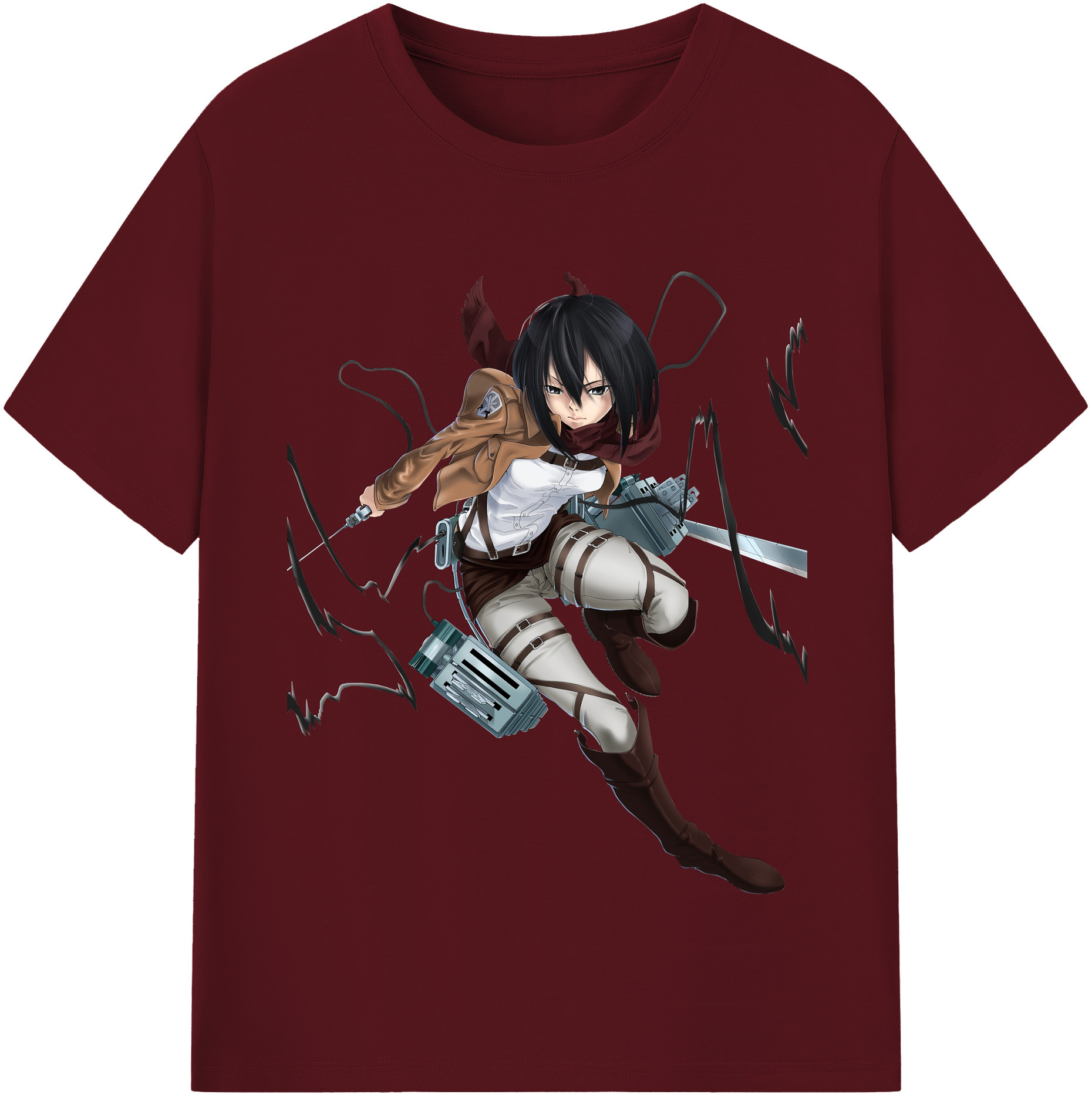 （画像用） 進撃の巨人 ミカサ·アッカーマン Attack on Titan Mikasa Ackerman 綿100％半袖Tシャツ（フロントプリント）